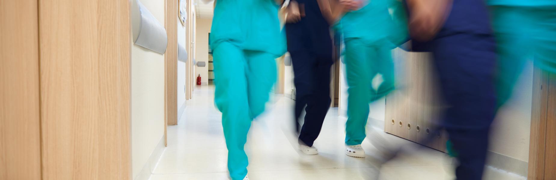 Hospital staff in a corridor