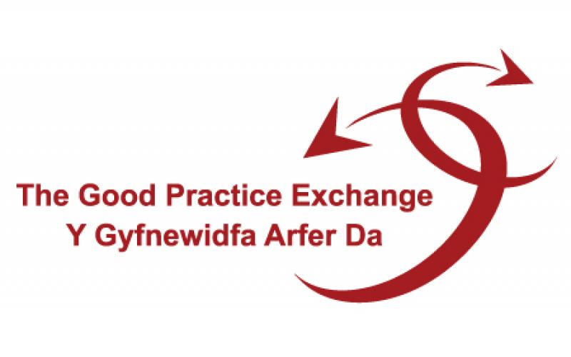 Good Practice Exchange logo 0 two interlinked, arcing red arrows