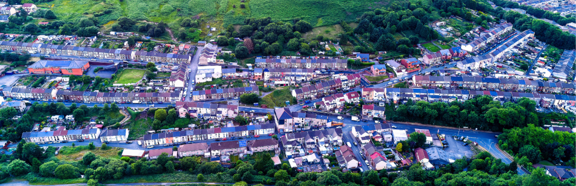 an aerial view of the Rhondda valley
