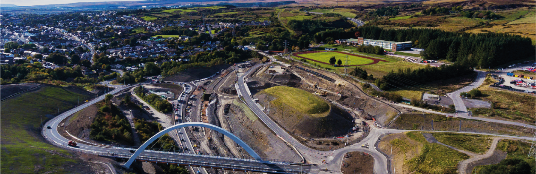 Aerial view of the construction of the A465 road in Wales