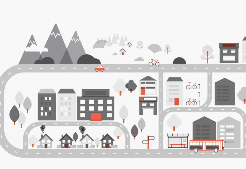 Illustration of houses and roads as in a town
