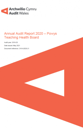 Annual Audit Report 2020 – Powys Teaching Health Board: report cover showing Audit Wales logo