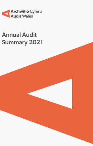 Caerphilly County Borough Council – Annual Audit Summary 2021: report cover showing Audit Wales logo